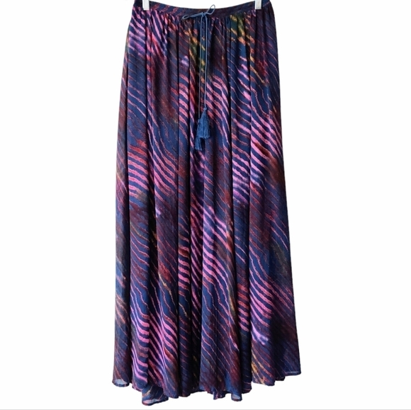 Free People Dresses & Skirts - FREE PEOPLE True to You Navy Blue Purple Zebra Stripes Chiffon Boho Maxi Skirt M
